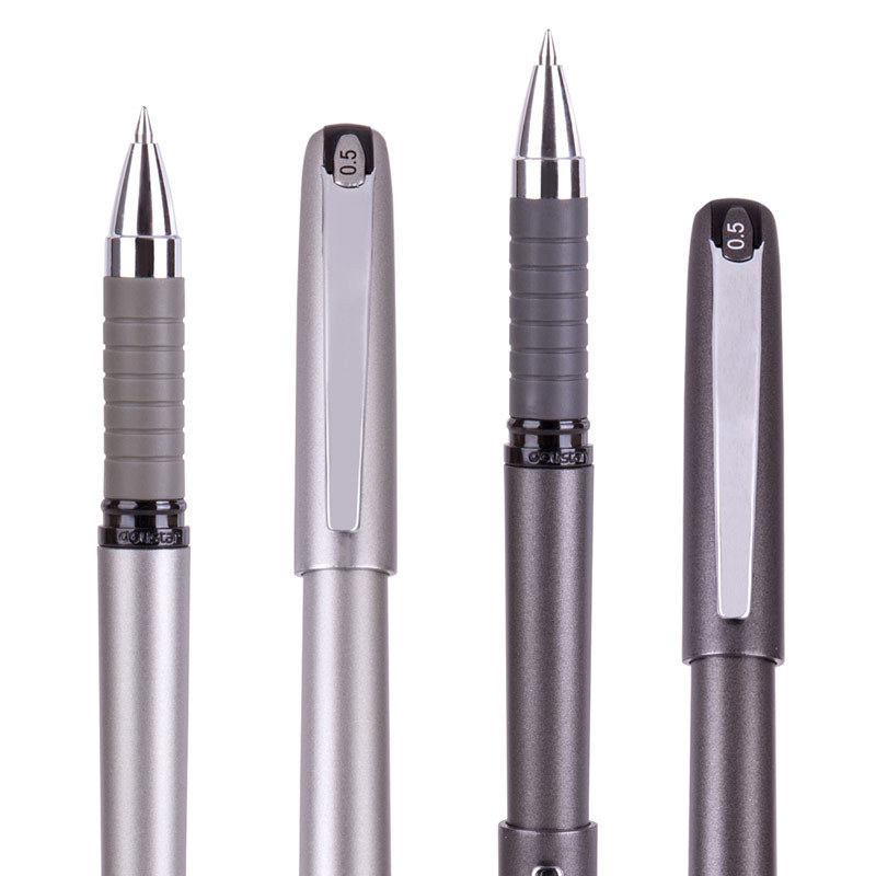 Deliky S25 pluma neutra negra, pluma de firma de 0.5mm, pegamento suave de textura metálica, apretón de mano 12 / caja de carbono