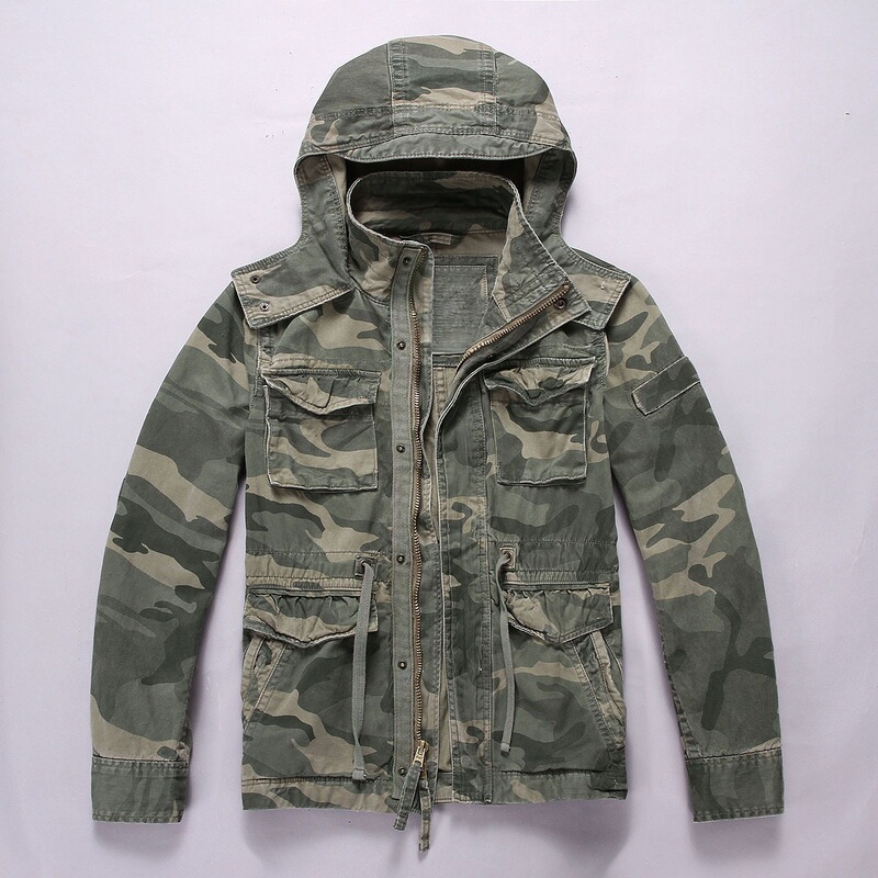 Cross-Border American-Style Men's Casual Jacket with Hood, Long-Sleeved Camouflage Multi-Pocket Men's Mid-Length Jacket in Stock