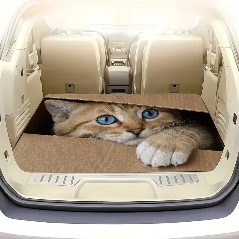 Cross-Border Square Rubber Floor Mat for Car Trunk with Cartoon Cat, Dog, and Mushroom Designs, Foldable, Machine Washable, Printed