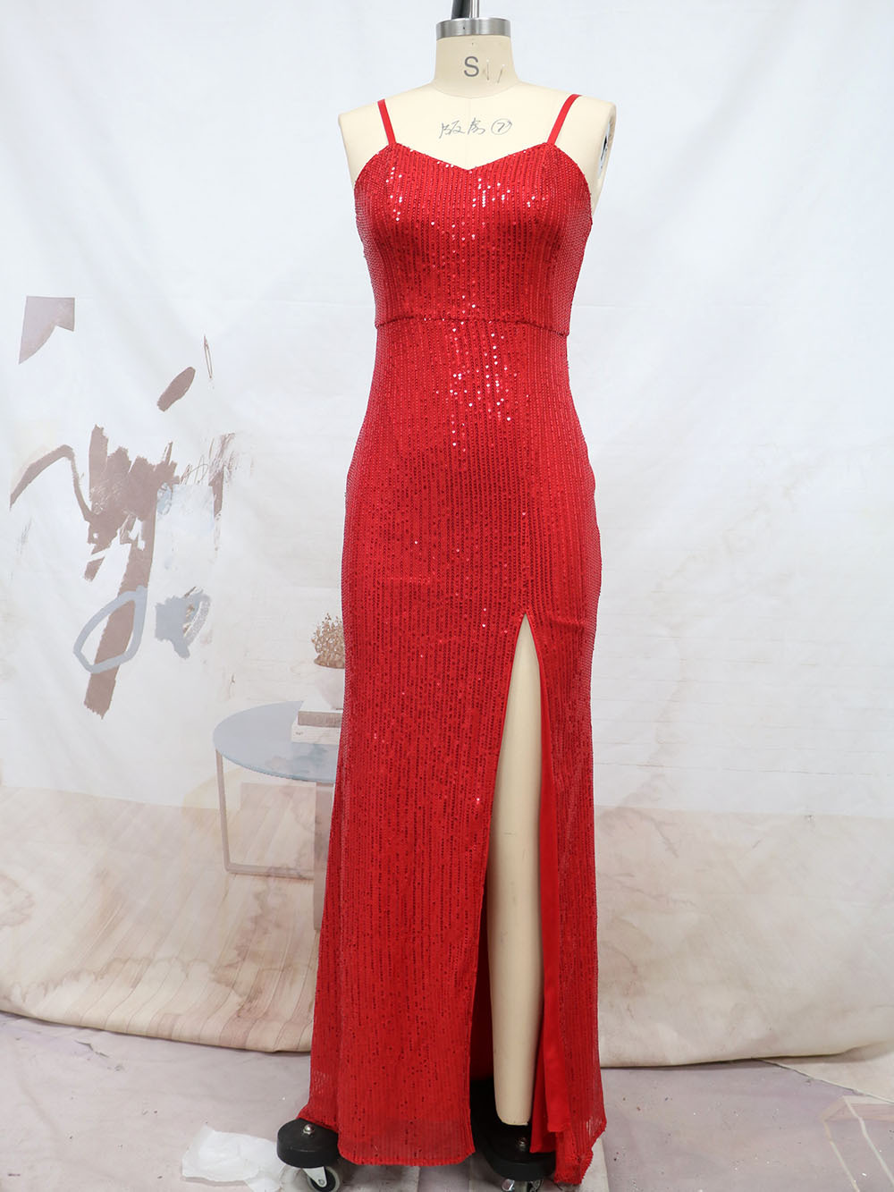 Primavera y verano europeo y americano Comercio exterior nueva correa lentejuelas split trailing vestido de noche banquete sexy Liga vestido