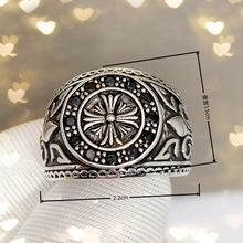 跨境货源复古做旧十字军花开口戒指环 个性嘻哈朋克风十字架戒指