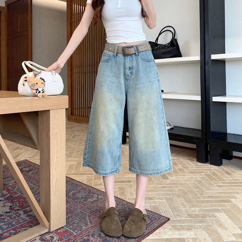 American Retro Style Fine Glitter Cropped Jeans for Women, 2026 Summer New High-Waisted Loose Design Versatile Wide-Leg Mid-Length Pants American Retro Style Fine Glitter Cropped Jeans for Women, 2026 Summer New High-Waisted Loose Design Versatile Wide-Leg Mid-Length Pants