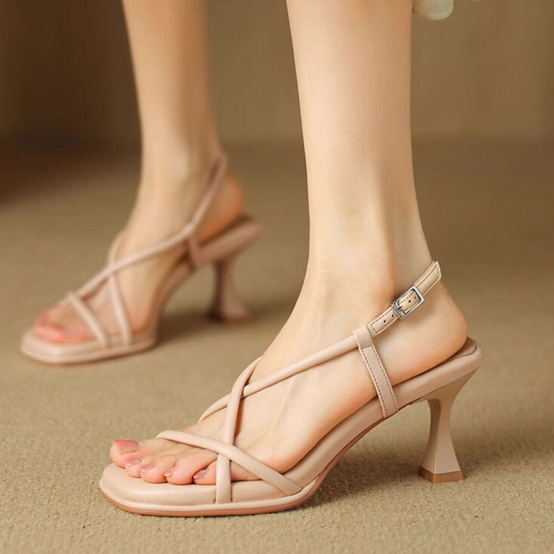 066 Super Soft~ Cross-Strap Buckle Sandals for Women, Soft Sole with a Stepping-On-Cloud Feel, Thin Heel, Square Toe, French Style High Heels, Summer Clearance 066 Super Soft~ Cross-Strap Buckle Sandals for Women, Soft Sole with a Stepping-On-Cloud Feel, Thin Heel, Square Toe, French Style High Heels, Summer Clearance
