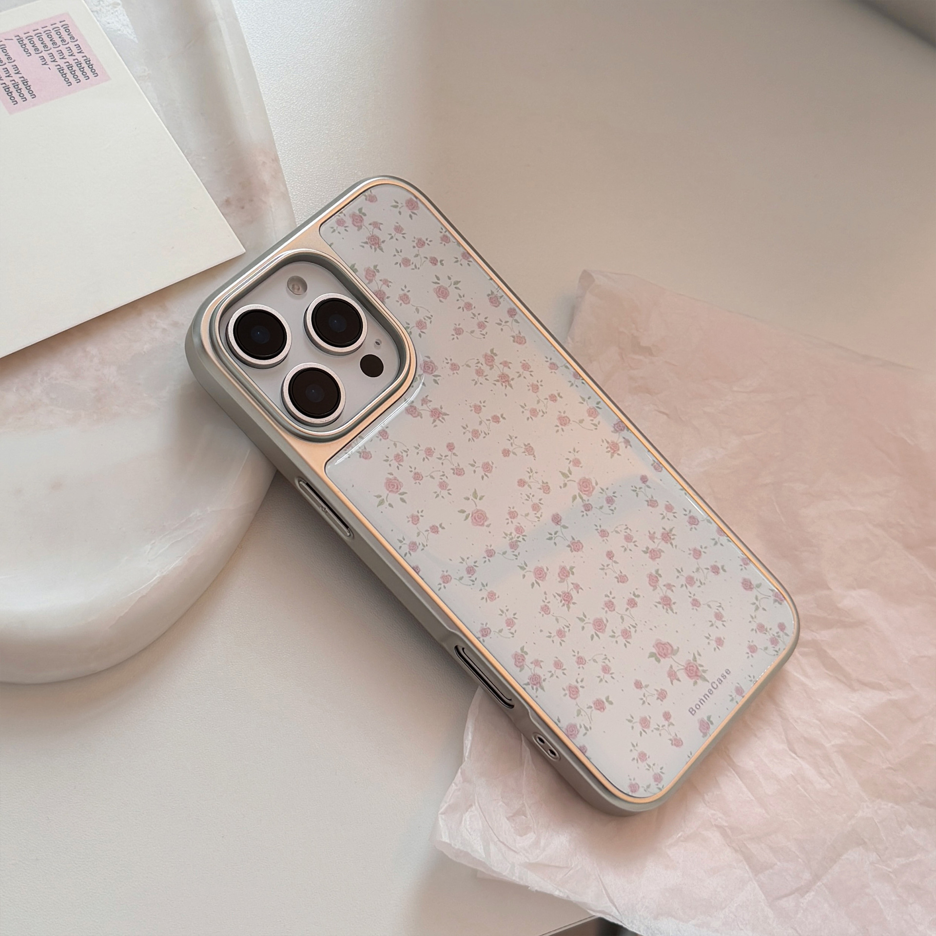 Funda para Teléfono con Diseño Floral de Rosas Rosadas, Apta para Apple 15 Pro Max, iPhone 16, Resina 17, Galvanoplastia 14, Estilo Coreano, Huawei