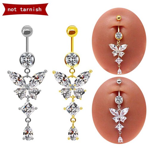 Gaibei European and American cross-border butterfly navel ring, navel nail navel ornament, zircon navel ring, body piercing jewelry manufacturer