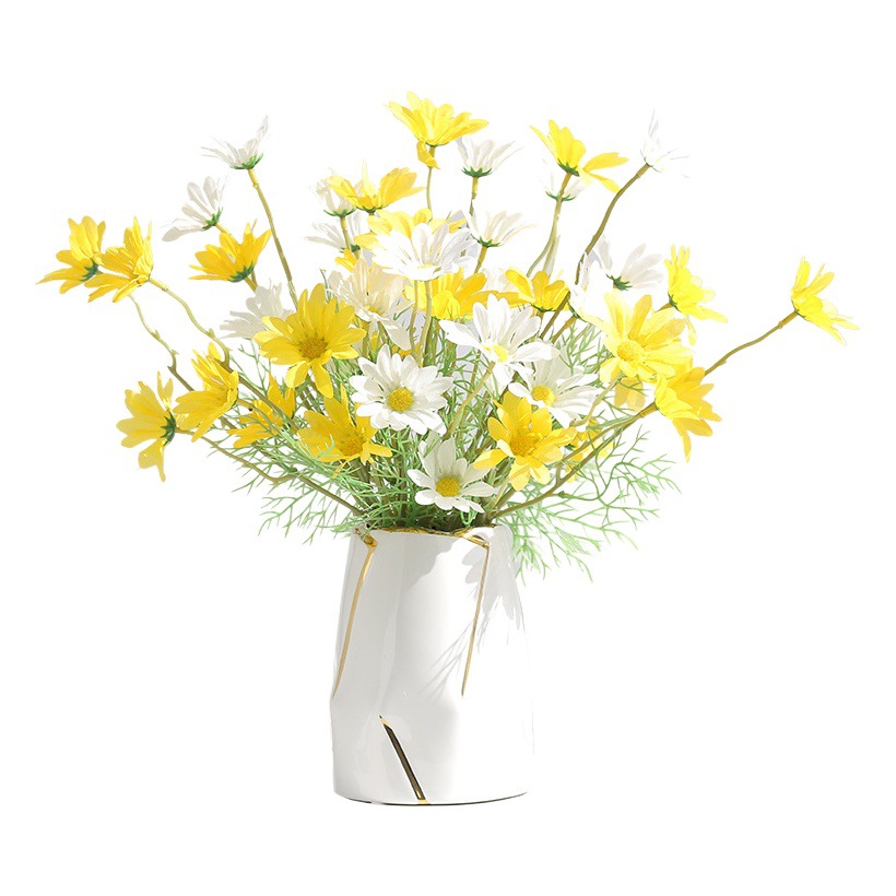 Flores Artificiales de Manzanilla y Margarita, Ramo de Flores Artificiales para Decoración de Sala de Estar y Mesa de Comedor, Adornos, Fabricante de Flores de Plástico, Venta al por Mayor