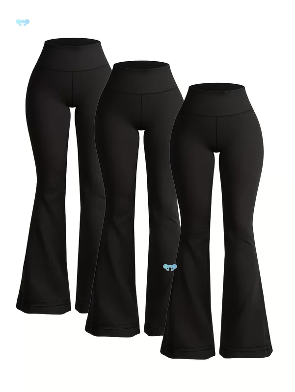 [3pcs Женские леггинсы с высокой талией расклешённые штаны-ломтики Elegant Bell Bottom]