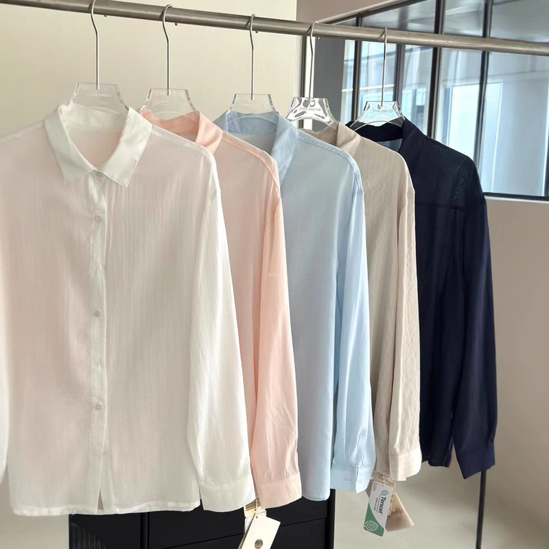 Lanjing Tencel Linen Shirt Women's Spring and Summer Sunscreen Cardigan French Lightweight Lyocell Shirt Casual Top