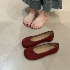 平底法式毛呢猪蹄单鞋女鞋子2025春秋软底配裙子芭蕾舞分趾晚晚鞋