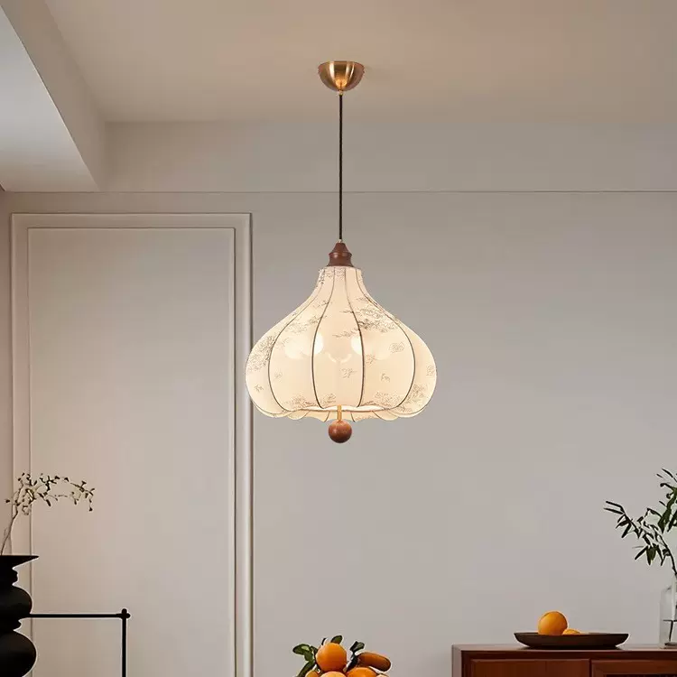 宋式美学餐厅吊灯禅意中国风布艺茶室灯法式中古餐桌饭厅灯具
