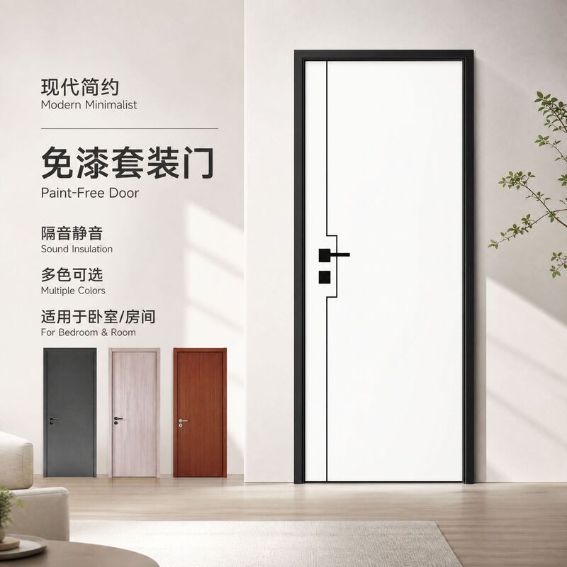 Modern simple paint-free set door solid wood particle board flat door household soundproof bedroom door pressure-resistant entrance door Modern simple paint-free set door solid wood particle board flat door household soundproof bedroom door pressure-resistant entrance door