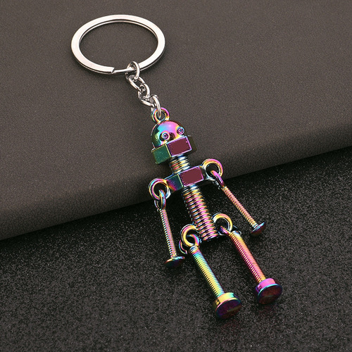 Manufacturer wholesale retro handmade DIY keychain pendant animated robot movable screw robot