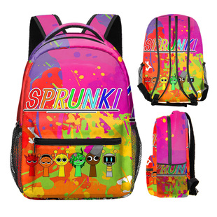 Temu Spot Music Rhythm Box Sprunki Full Print Backpack Primary and Secondary School Students Large Capacity Backpack