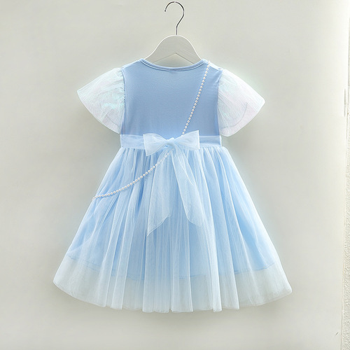 Girls Short Sleeve Elsa Dress Summer 2024 New Elsa Princess Dress Baby Style Dress Dress Korean Style Gauze Dress