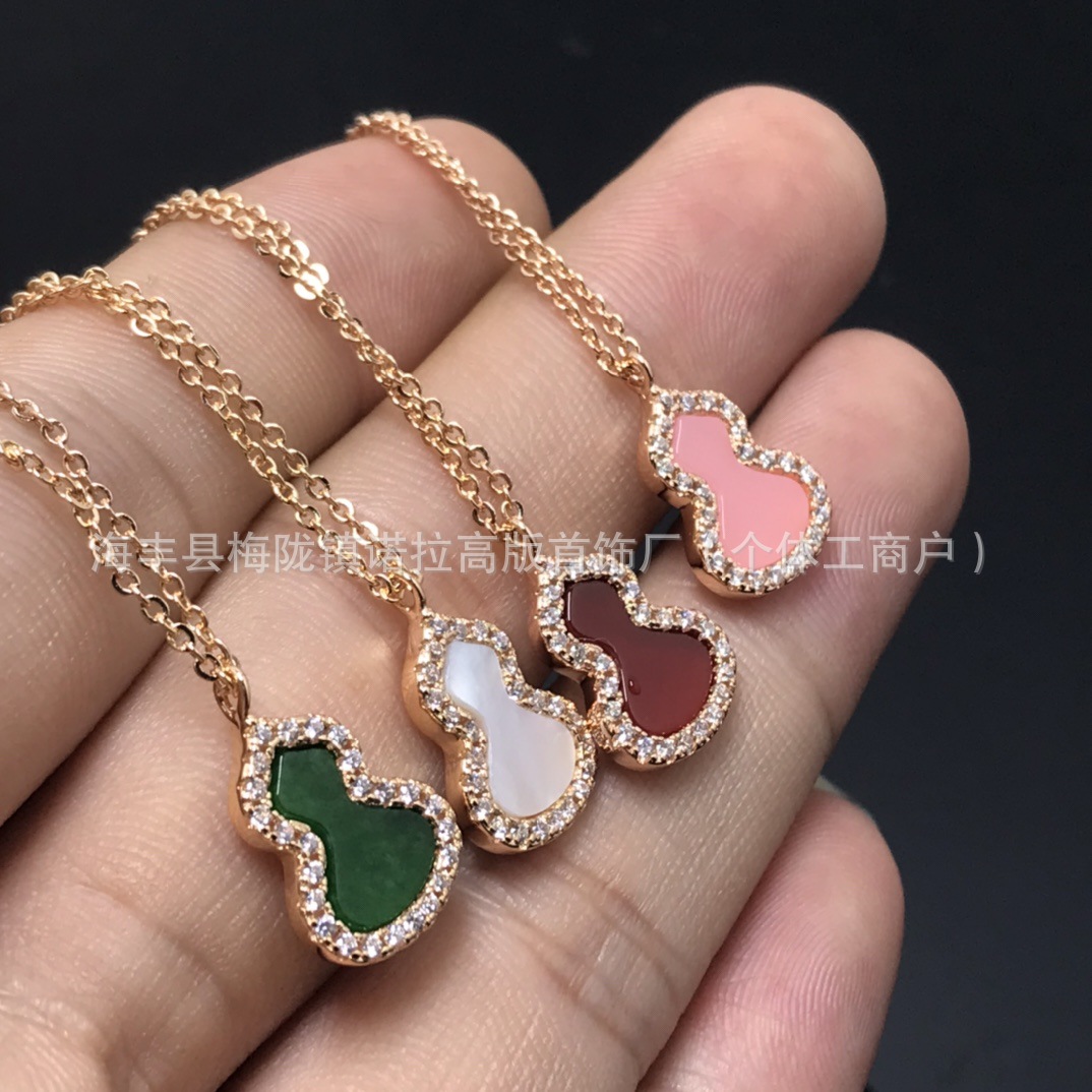 麒麟高版镀18K金色麒麟葫芦项链红玛瑙镶钻葫芦耳钉吊坠锁骨链女