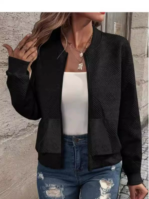 Spring knitted cardigan with zipper, long-sleeve, jacket, western style, high collar