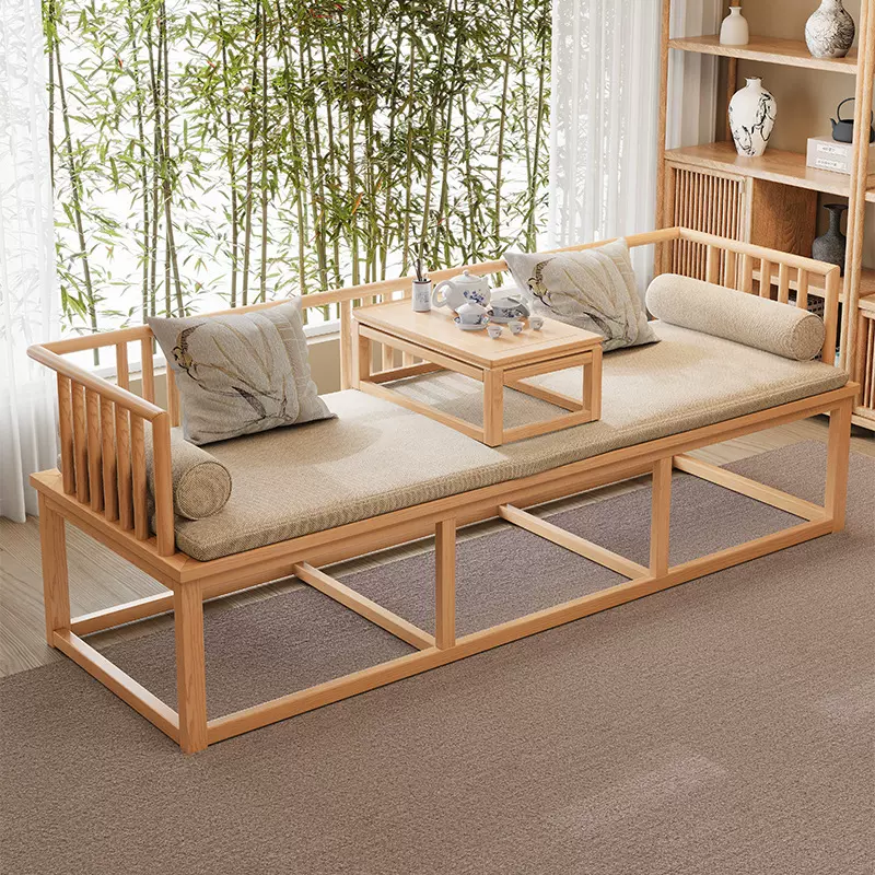 宋代美学实木罗汉床新中式禅意卡座客厅贵妃榻茶室木头双人沙发椅
