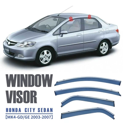 Applicable to HONDA Fengfan Car Window Rain and Rain Shield Car Window Sun visor HONDA CITY Window visor (Rain shield) - standard-packing-without-logo-fengfan-city-sedan-mk4-gdge-2003-2007-pc-with-bright-strip-rain-shield