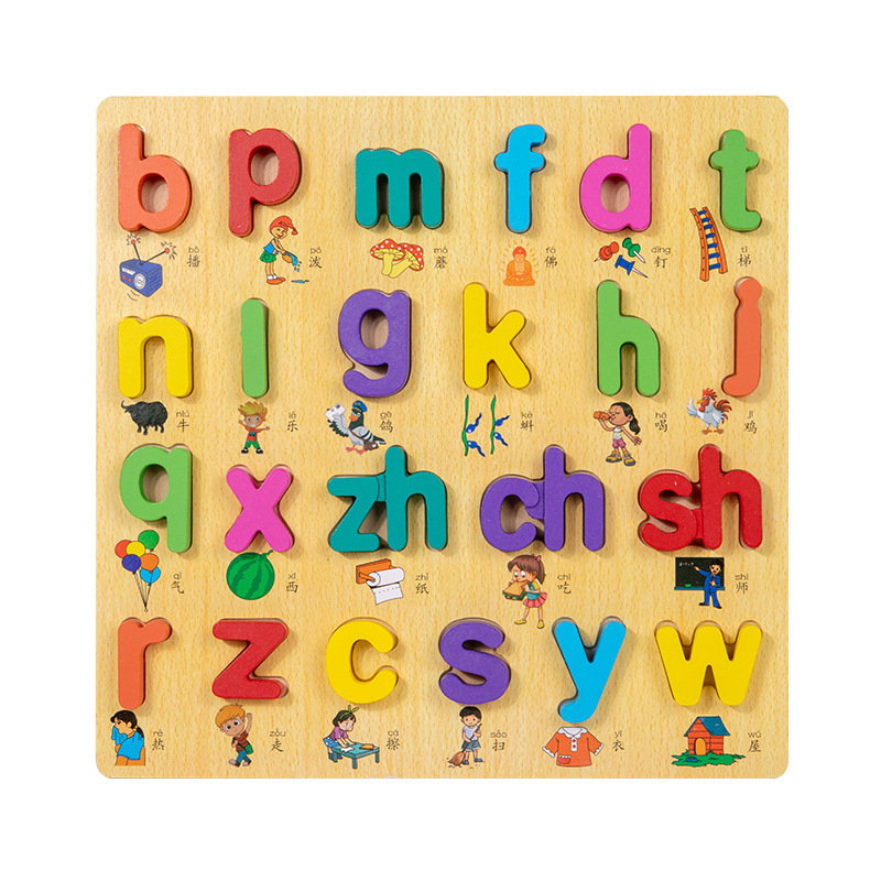 Número de niños, reconocimiento de letras, educación temprana, tablero de agarre manual, rompecabezas, bloques de construcción para bebés, 26 letras en inglés, rompecabezas tridimensional para niños