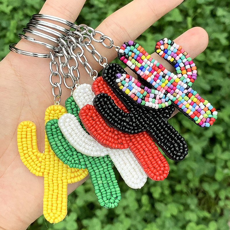 Cross-border New Beaded Keychain Bohemian Fashion Color Cactus Rice Beads Pendant Jewelry Bag Accessories