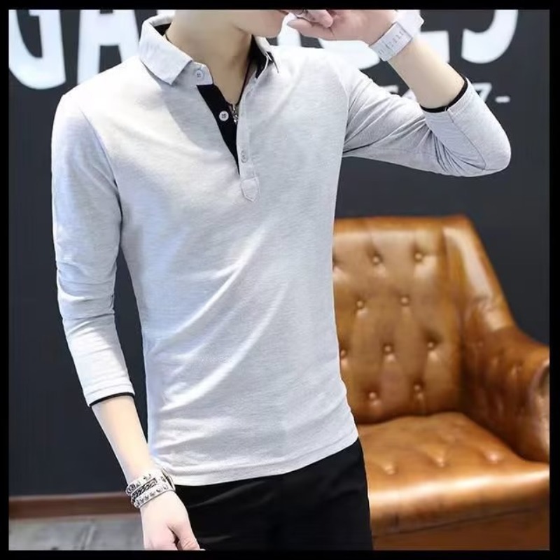 Camisa de Polo de manga larga Camiseta de solapa de los hombres tendencia líder Paul casual Slim primavera y otoño camisa de fondo superior transfronteriza