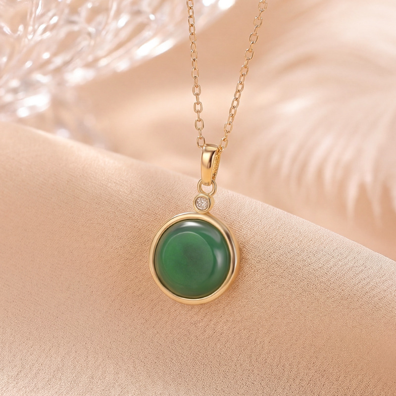 Mặt dây chuyền bạc S925 mạ vàng đính ngọc bích tự nhiên hình mặt nạ — Mặt dây chuyền đơn - không có chuỗi