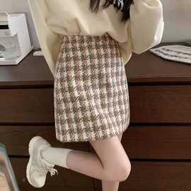 秋冬毛呢格子半身裙女2025新款大码高腰短裙法式显瘦包臀字裙女
