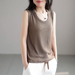 2024 New Summer All-match Threaded Camisole Vest plus size Slimming Inner Base Wearing Sleeveless T-shirt Top