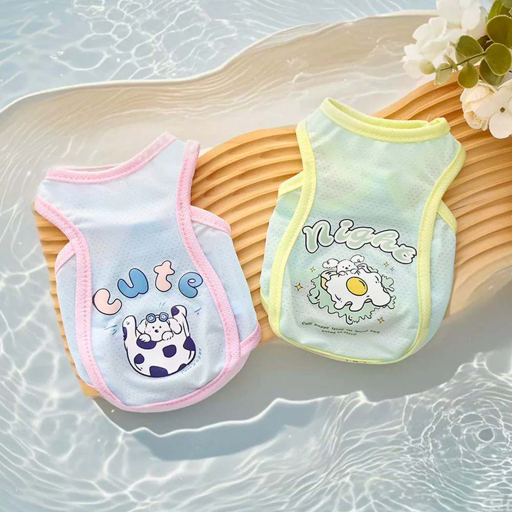 Домашние животные Летняя прохладная одежда из ледяного шелка дышащая одежда кошки и собаки наружные жилеты милые мультяшные узоры Тедди Биби