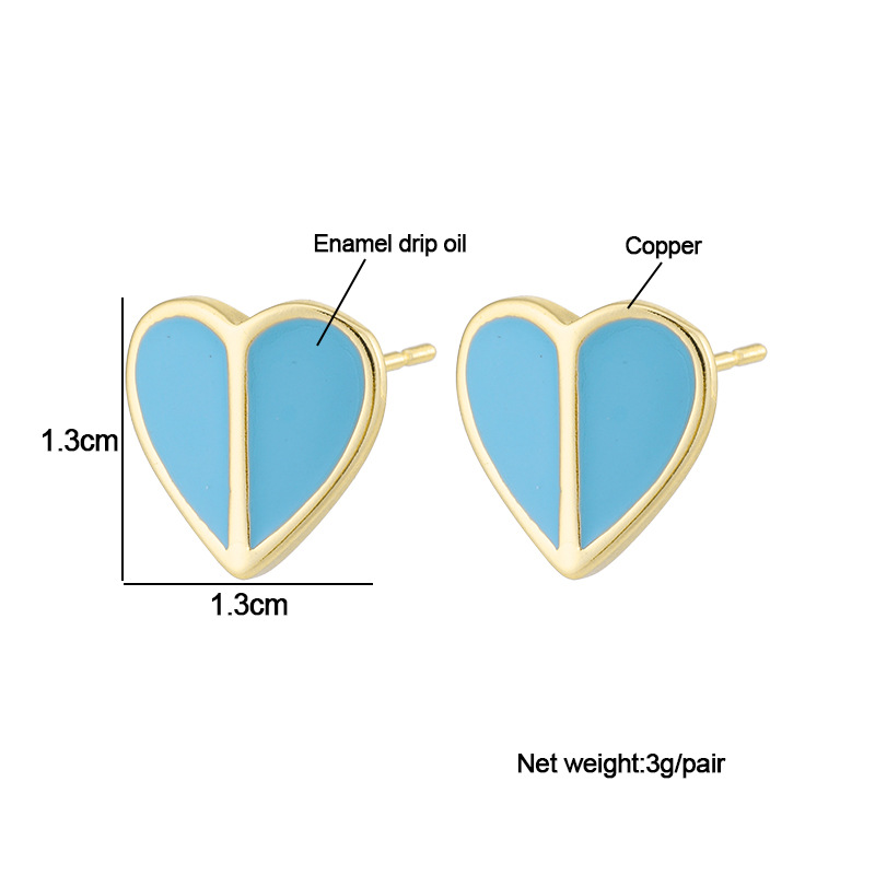 Fashion Simple Enamel Dripping Heart-shaped Copper Ear Stud Earrings display picture 1