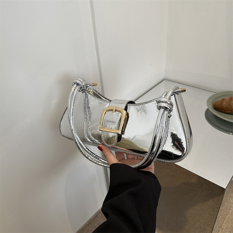 Bolso de Mano Pequeño de Moda para Mujer 2024, Nuevo Bolso de Hombro Simple de Color Sólido Texturizado, Bolso Baguette Informal y Moderno