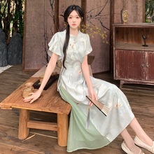 新中式江南风高端气质连衣裙2024夏季新款国风清冷禅意短袖裙子女