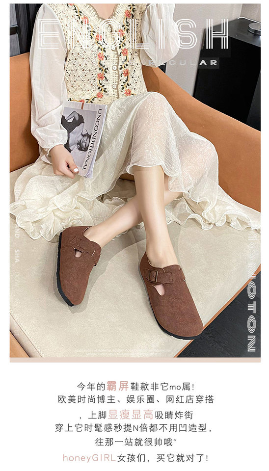 Dép sandal nữ bít mũi da thật quai khóa đế dày kiểu Birkenstock — 261 Màu nâu sẫm (toàn bộ), 261 Xám (toàn bộ), 261 kaki (toàn bộ băng đảng), 265 kaki (nửa kéo) chi tiết 3