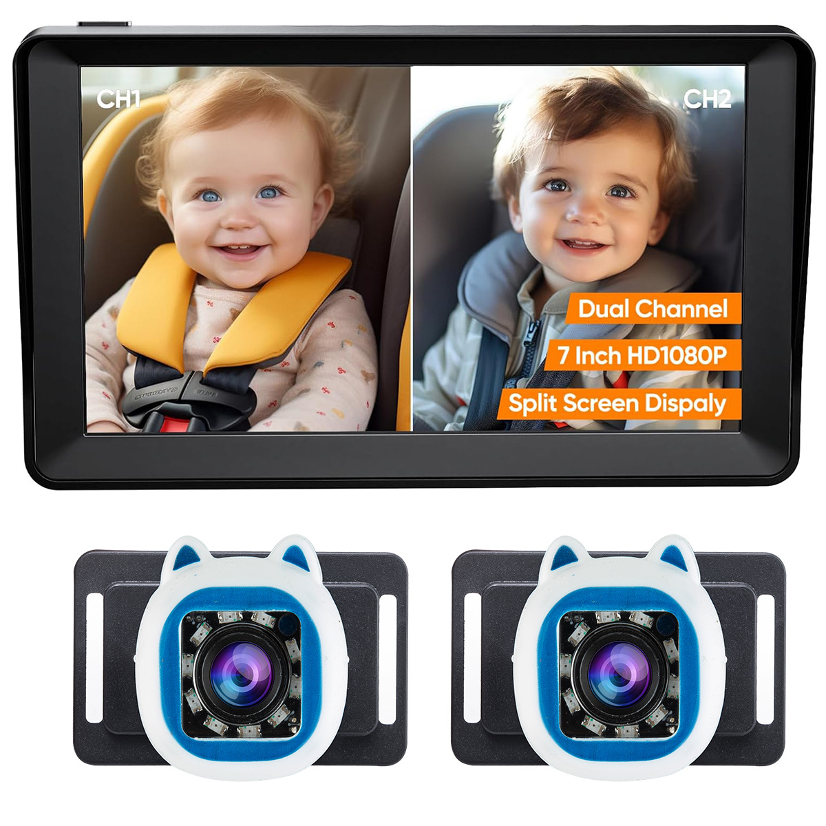 7inch large suction cup + 8 lights dual lens with blue and white shell