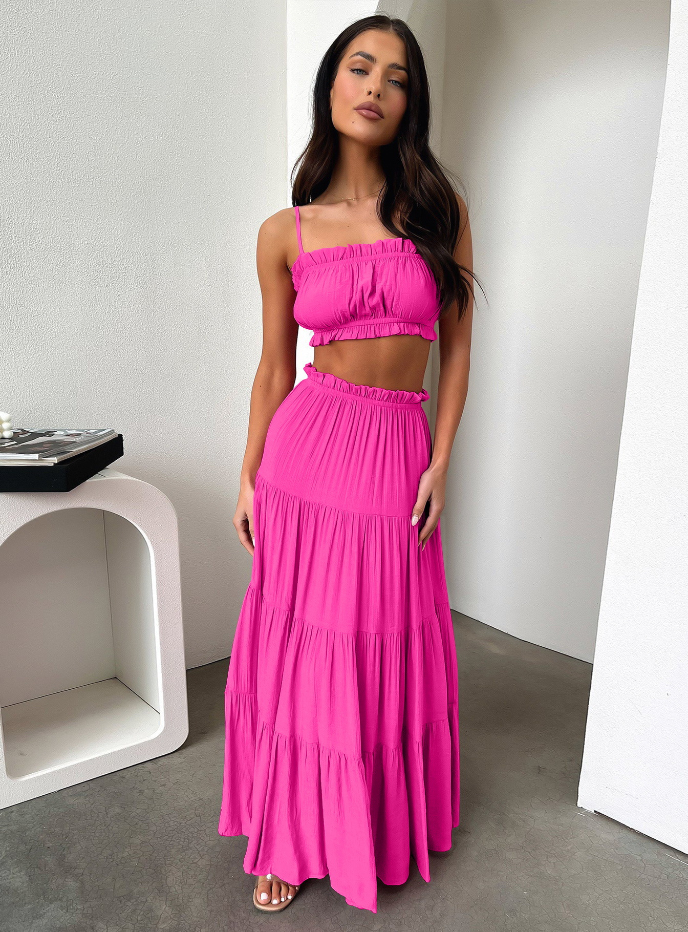 L'Été Le Printemps Vêtement De Rue Couleur Unie Coton Maxi Longue Robe Jupes display picture 10