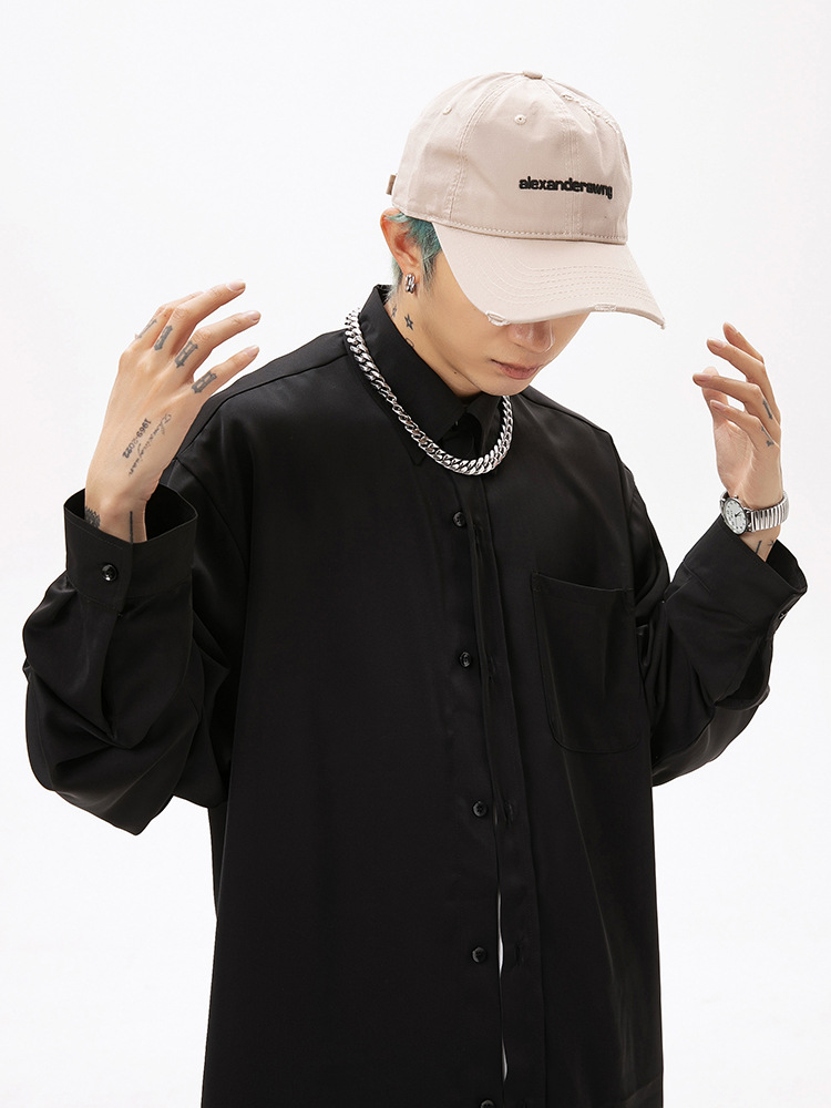 Camisa de manga larga para hombre, estilo fluido y resistente a las arrugas, nueva colección de primavera, estilo femenino, chaqueta camisa holgada de color liso estilo japonés para parejas