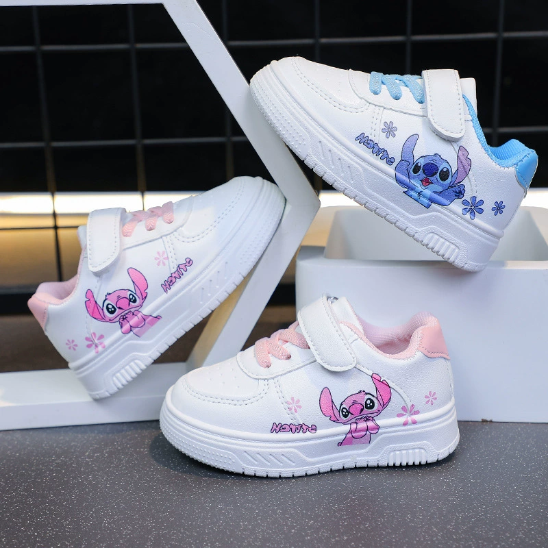2025 обувь для мальчиков и девочек весна и осень новые детские повседневные кроссовки с мультяшным принтом низкие белые туфли водонепроницаемые