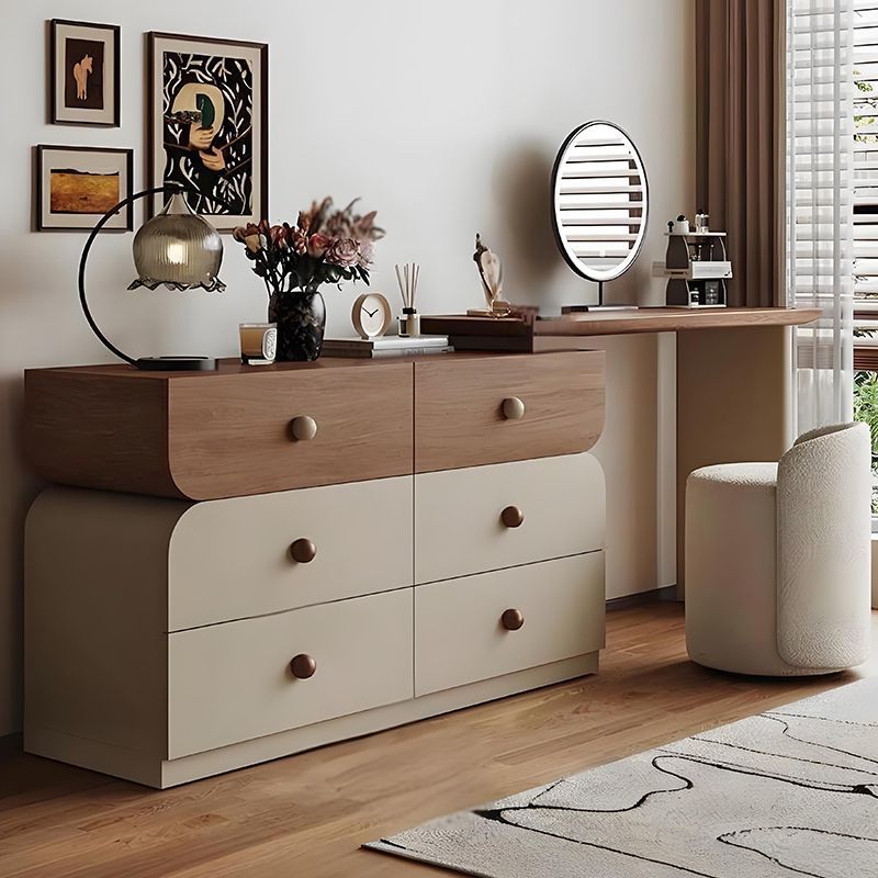 Medieval Style Cream Solid Wood Dressing Table Dressing Table Modern Bedroom Simple Cupboard Bay Window Retro Bedside Walnut