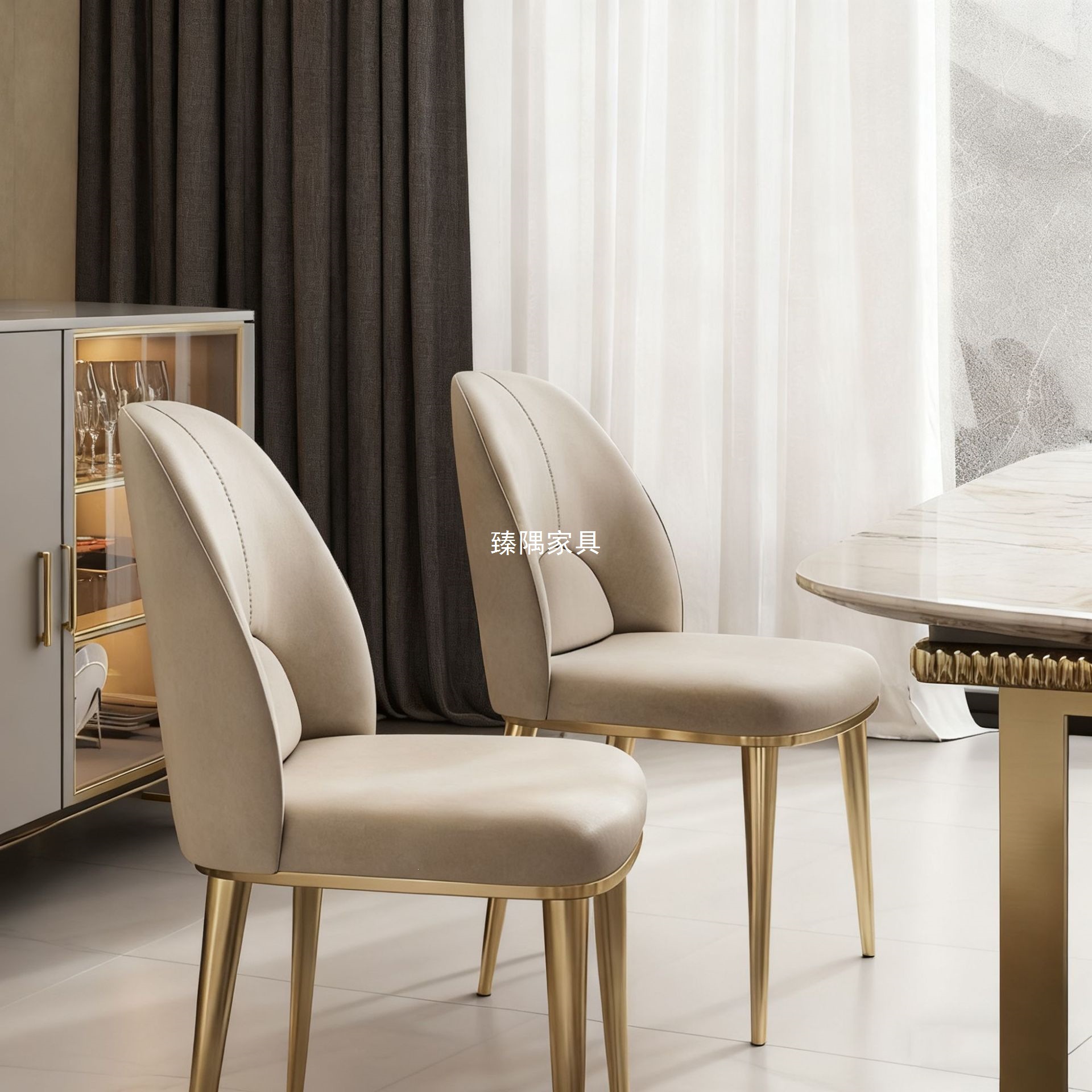 Silla de comedor de cuero ligera y de lujo para el hogar, respaldo moderno y cómodo, restaurante de hotel, mesa de comedor de cuero minimalista.