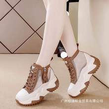 厚底内增高网纱运动马丁靴女夏2025新款夏季透气休闲松糕网靴短靴