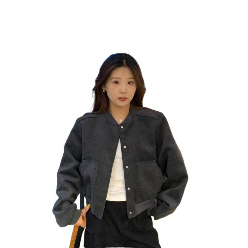 美式复古短款棒球外套春季新款设计宽松灰色休闲上衣|undefined