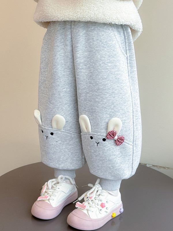 女童加绒裤秋冬款加厚一体绒宽松保暖休闲束脚运动裤女宝宝卫裤子|undefined