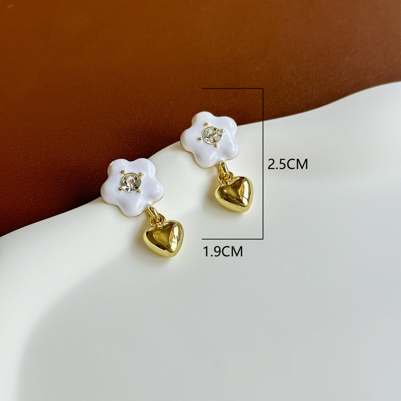 13g Weight Rhinestones Inlay Material Drop Earrings Classification 1 Pair Sweet Heart Shape Flower Enamel Plating Inlay Alloy Rhinestones Drop Earrings