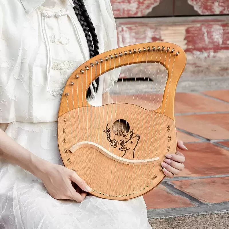 24弦箱式莱雅琴小鹿图案实木单板竖琴支持定制