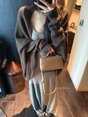 Z5H韩系咖色蝙蝠袖针织开衫外套女秋季松弛感慵懒风气质宽松显瘦