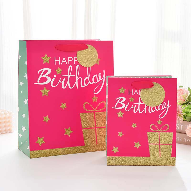 Nueva bolsa de regalo de cumpleaños transfronteriza, bolsa de mano de bronceado de alta gama, bolsa de embalaje de regalo, bolsa de papel portátil al por mayor