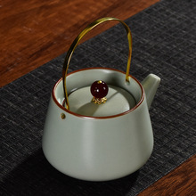仿古茶壺提梁壺陶瓷復古泡茶器家用銅把單壺茶水壺日式功夫茶具