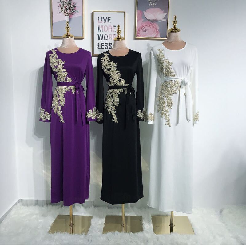 Yiduo Women's Long Sleeve Fashion Evening Dress Embroidered Dress 1921 Lace Beaded Bell Sleeve Tie-Up Dress