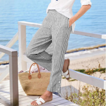 2025夏秋季外贸新款亚马逊独立站欧美女装条纹休闲裤宽松松紧腰女