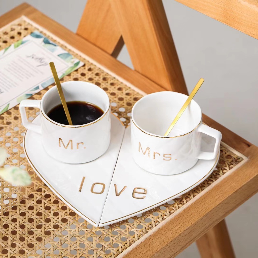 Personalidad creativa pareja taza y platillo traje estilo nórdico regalo del Día de San Valentín taza café cerámica té la tarde ocio